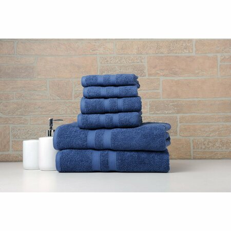 BIBB HOME 6 Piece Egyptian Cotton Towel Set - Solid Deep Blue 6PCTOWSOLDPBL